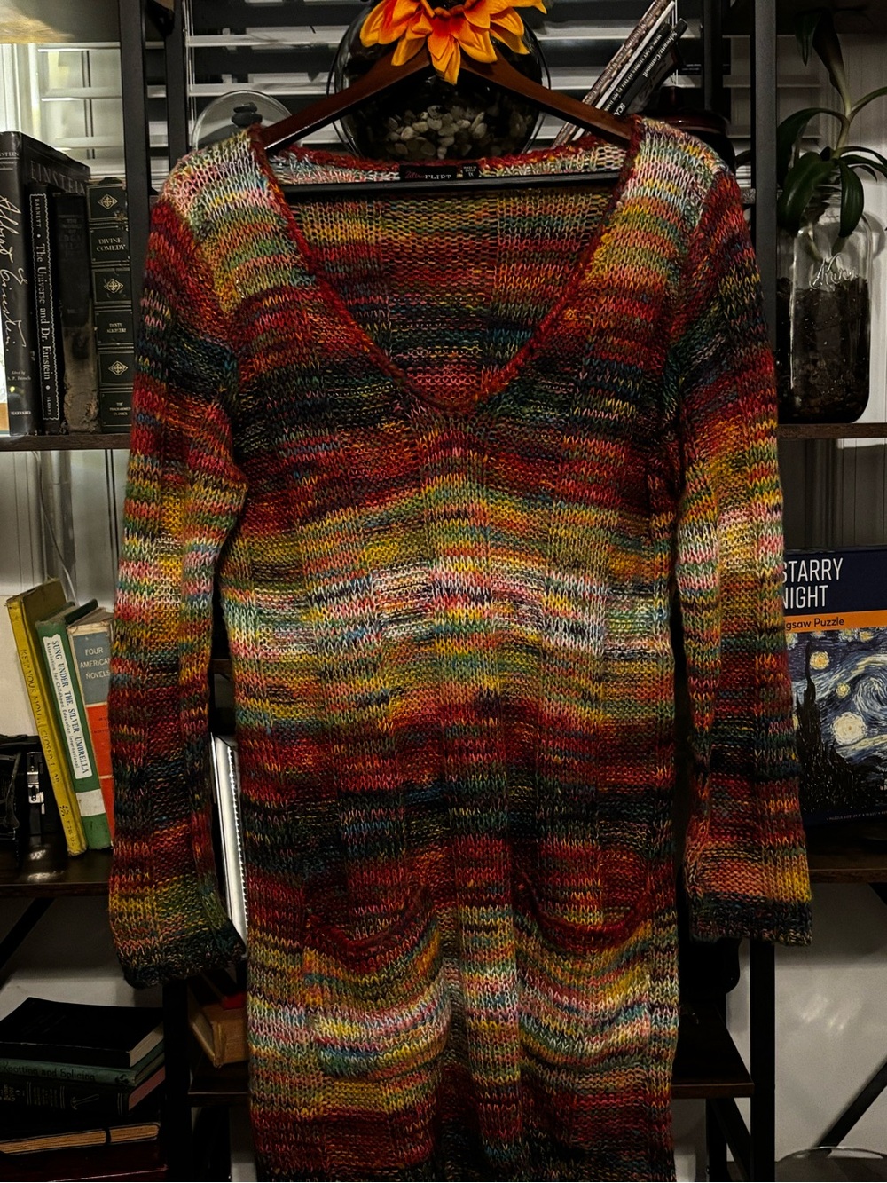 Ultra Flirt Multicolor V-Neck Knit Sweater - Red, Green, Yellow